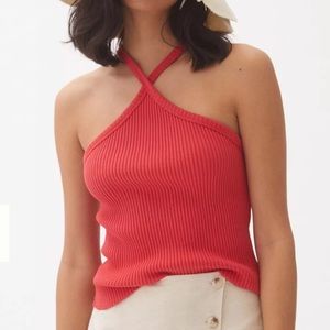 Anthropologie T.La Ribbed Halter Tank Red Size XL New